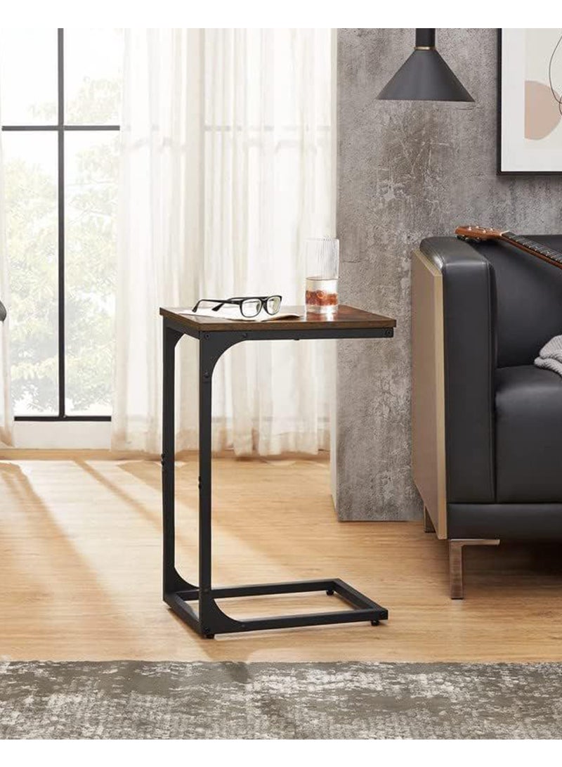 VASAGLE Dark Brown and Black LET350B01 Slim End Table, Sofa Side C-Shaped Snack TV Tray Table with Metal Frame for Living Room, Bedroom (40x30x62cm)