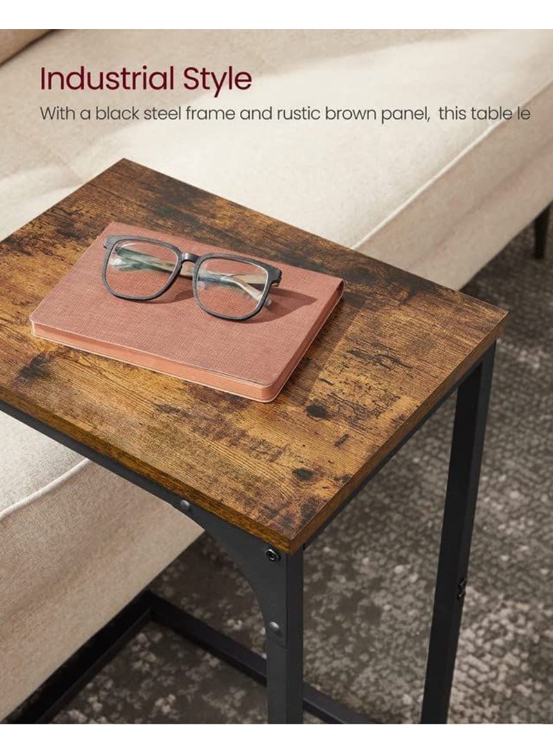 VASAGLE VASAGLE Dark Brown and Black LET350B01 Slim End Table, Sofa Side C-Shaped Snack TV Tray Table with Metal Frame for Living Room, Bedroom (40x30x62cm)  - Image 5