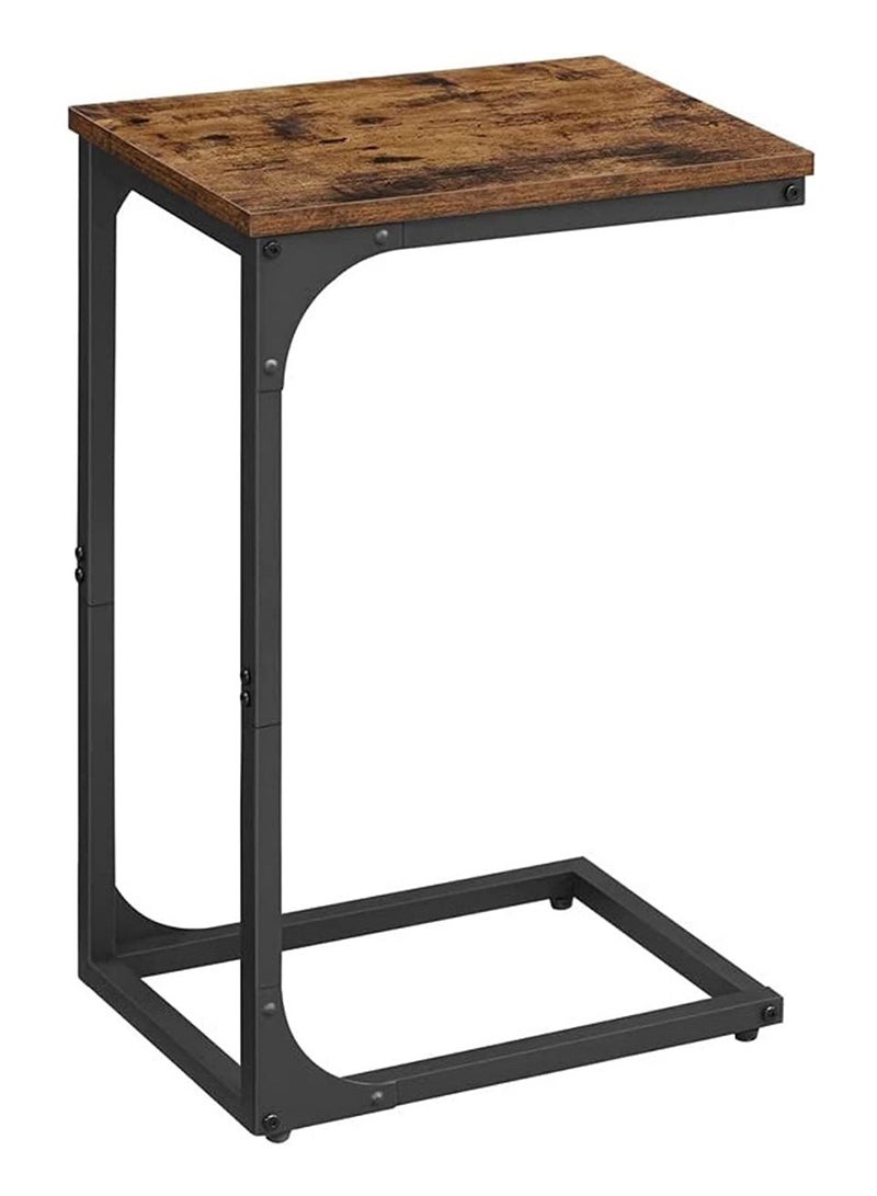 VASAGLE VASAGLE Dark Brown and Black LET350B01 Slim End Table, Sofa Side C-Shaped Snack TV Tray Table with Metal Frame for Living Room, Bedroom (40x30x62cm)  - Image 1