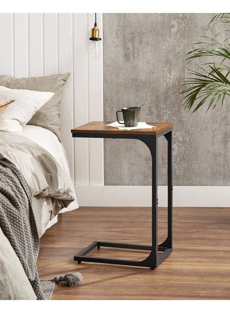 VASAGLE VASAGLE Dark Brown and Black LET350B01 Slim End Table, Sofa Side C-Shaped Snack TV Tray Table with Metal Frame for Living Room, Bedroom (40x30x62cm)  - Image 2
