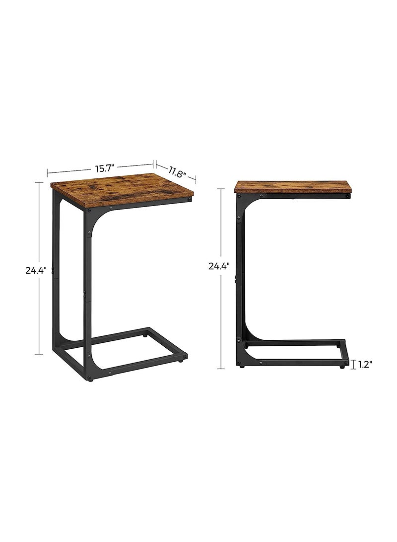 VASAGLE Dark Brown and Black LET350B01 Slim End Table, Sofa Side C-Shaped Snack TV Tray Table with Metal Frame for Living Room, Bedroom (40x30x62cm)