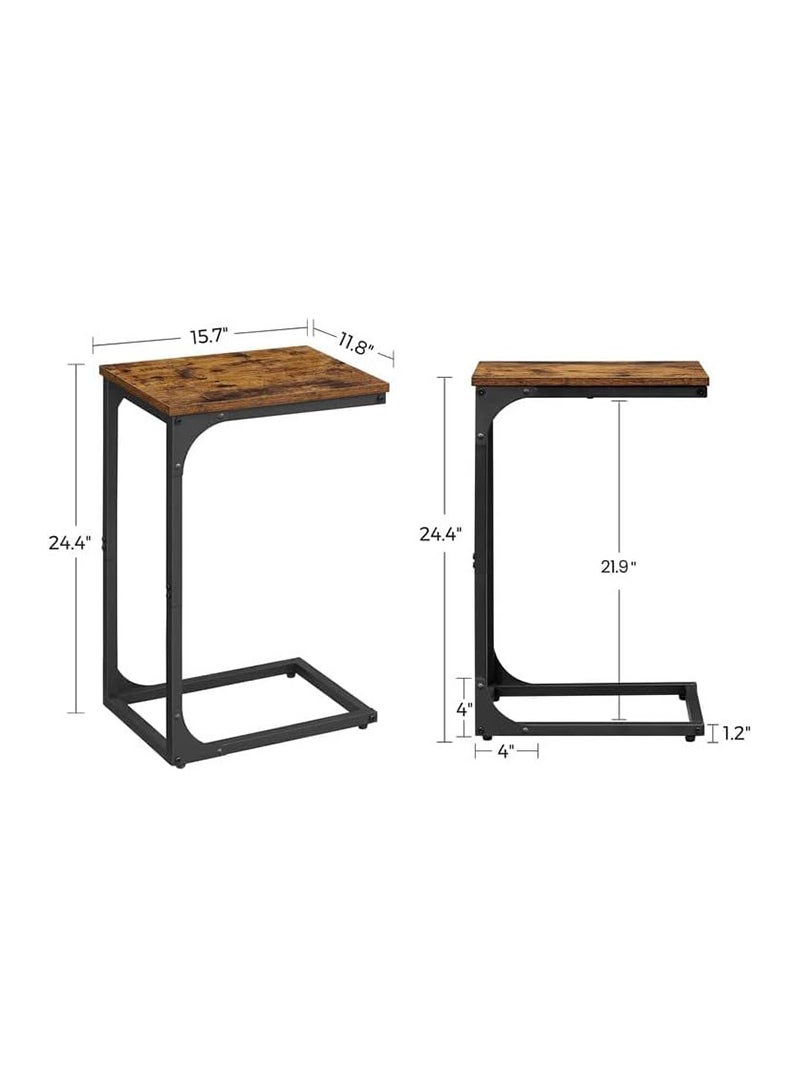 VASAGLE VASAGLE Dark Brown and Black LET350B01 Slim End Table, Sofa Side C-Shaped Snack TV Tray Table with Metal Frame for Living Room, Bedroom (40x30x62cm)  - Image 3