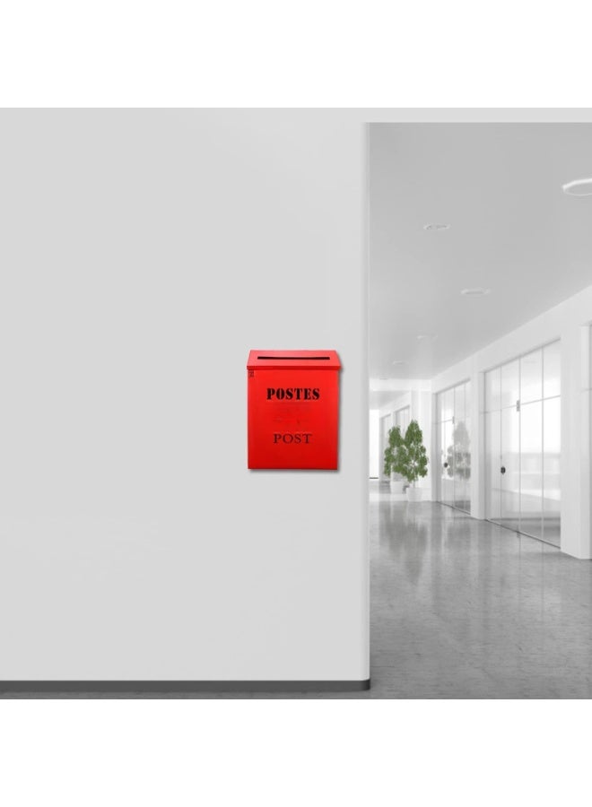 Mailbox Metal Large Capacity, Vintage Post Box withand Cover, Wall Mount Steel Mail Box for Garden Outside Coffee Shop Rustic Farmhouse(Color:Red) - Image 4