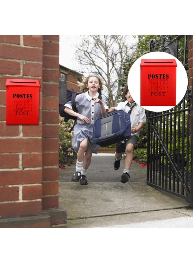Mailbox Metal Large Capacity, Vintage Post Box withand Cover, Wall Mount Steel Mail Box for Garden Outside Coffee Shop Rustic Farmhouse(Color:Red) - Image 3