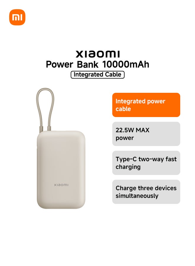 Xiaomi 10000 mAh Power Bank Integrated Cable USB and USB-C Port 22.5W BHR9072GL - Tan - Image 1