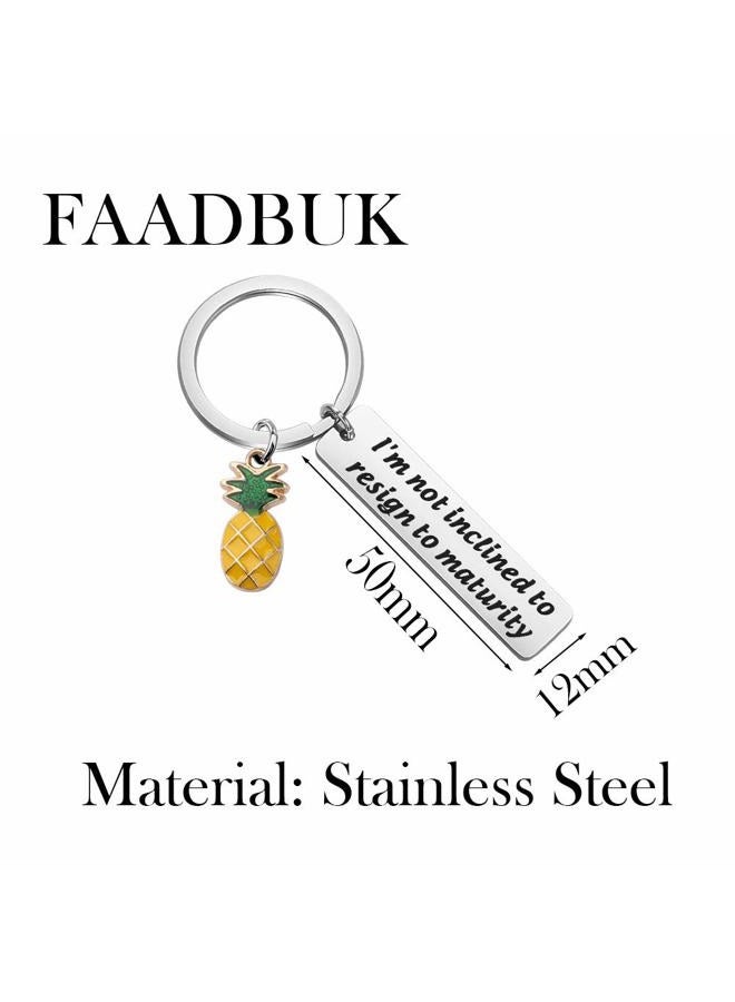 FAADBUK Pineapple Inspired Keychain TV Show Gift I'm Not Inclined To Resign To Maturity Song Lyrics, Silver, S, Not Inclined to Resign - Image 2