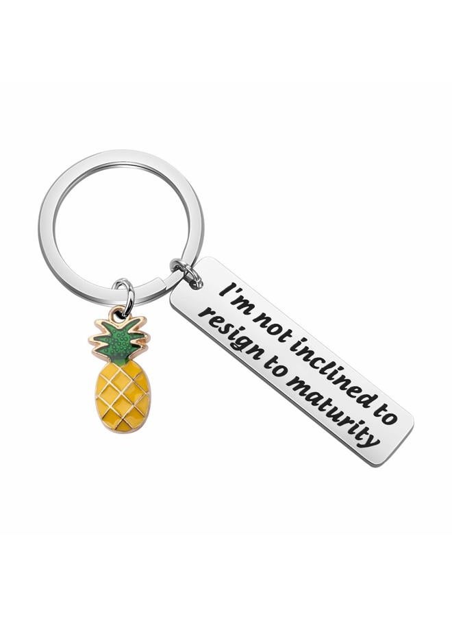 FAADBUK Pineapple Inspired Keychain TV Show Gift I'm Not Inclined To Resign To Maturity Song Lyrics, Silver, S, Not Inclined to Resign - Image 1