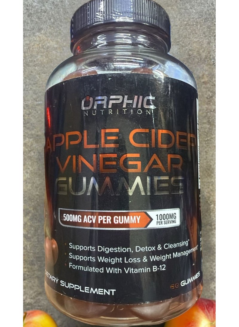 Orphic Nutrition Apple Cider Vinegar Gummies - 1000mg - Formulated to Support Normal Energy Levels & Gut Health - Supports Digestion, Detox & Cleansing - ACV Gummies W/VIT B12, Beetroot (60 Count) - Image 1