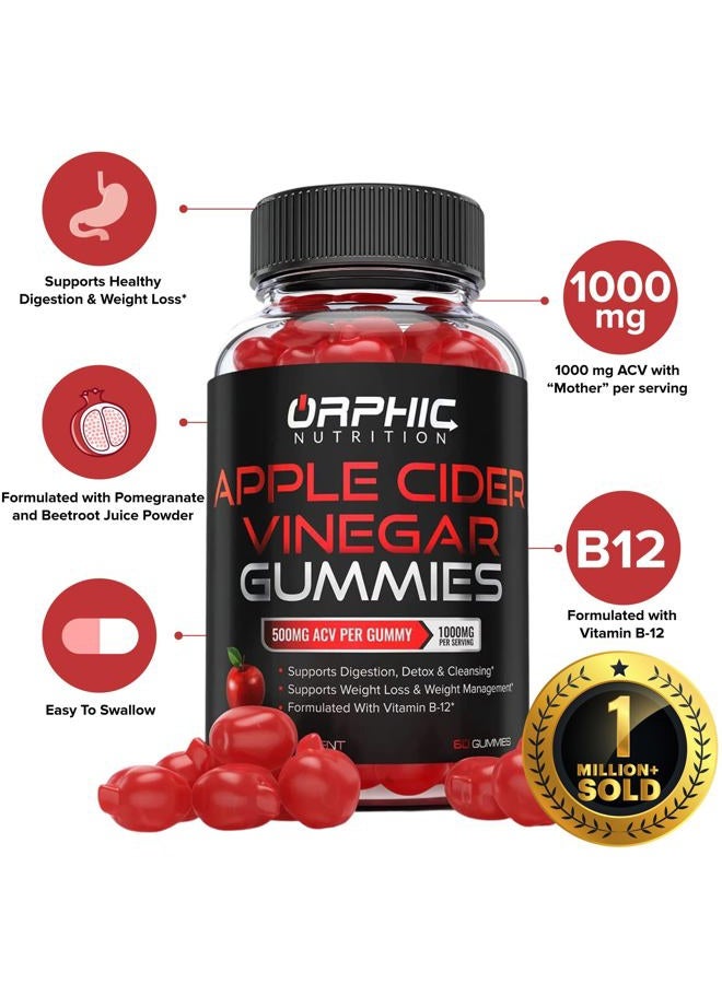 Orphic Nutrition Apple Cider Vinegar Gummies - 1000mg - Formulated to Support Normal Energy Levels & Gut Health - Supports Digestion, Detox & Cleansing - ACV Gummies W/VIT B12, Beetroot (60 Count) - Image 4