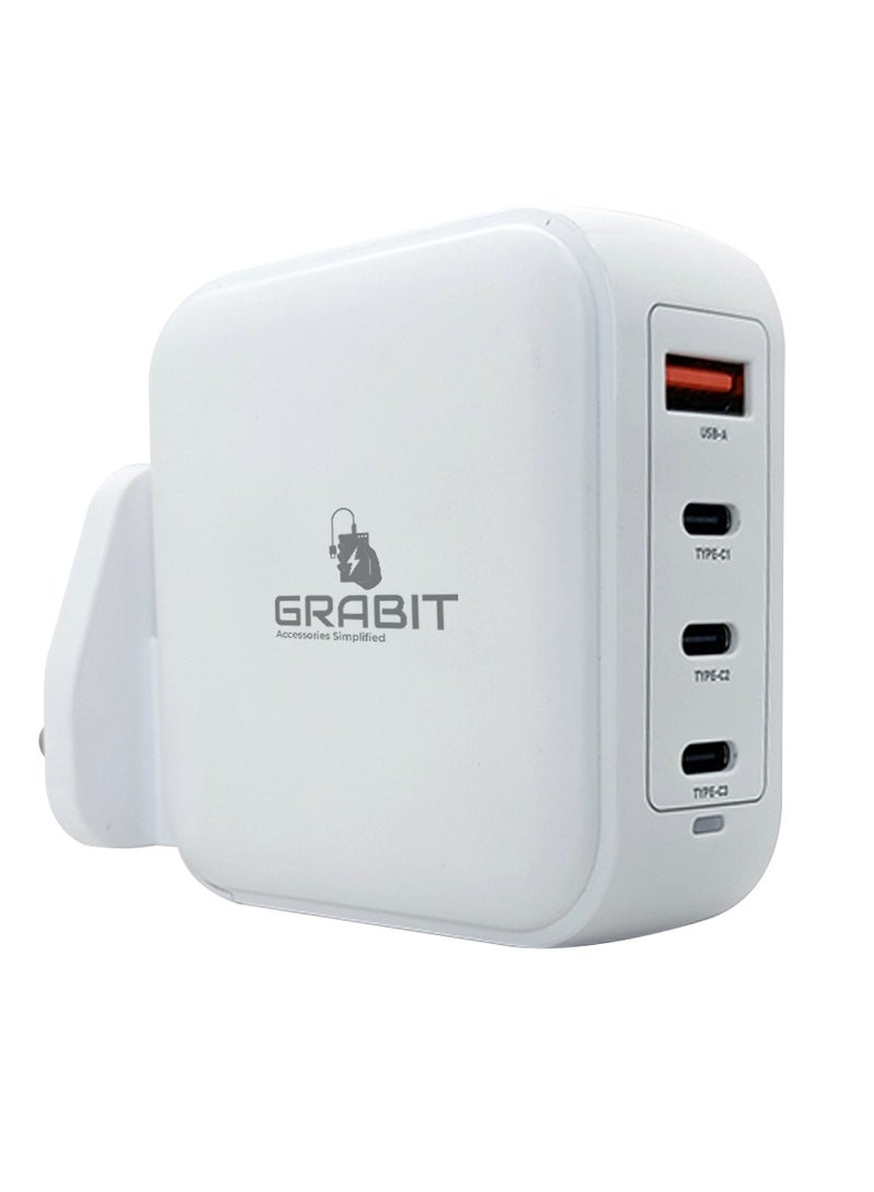 GRABIT 100W GaN Wall Charger – Fast PD Charging, 3 USB-C & 1 USB-A, Compact & Multi-Device  - Image 1