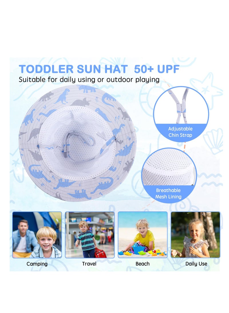KASTWAVE Baby Boy Sun Hat, Summer Sun Protective Kids Beach Hats Wide Brim, UPF 50+ Outdoor Camping Hat for Boys Girls, Cute Dinosaur Adjustable Bucket Cap for Kids 4-6 Years - Image 2