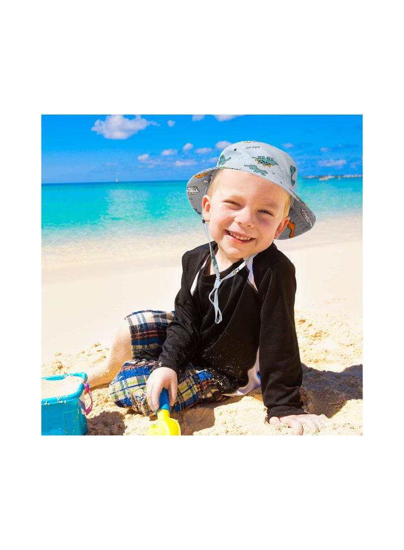 KASTWAVE Baby Boy Sun Hat, Summer Sun Protective Kids Beach Hats Wide Brim, UPF 50+ Outdoor Camping Hat for Boys Girls, Cute Dinosaur Adjustable Bucket Cap for Kids 4-6 Years - Image 4