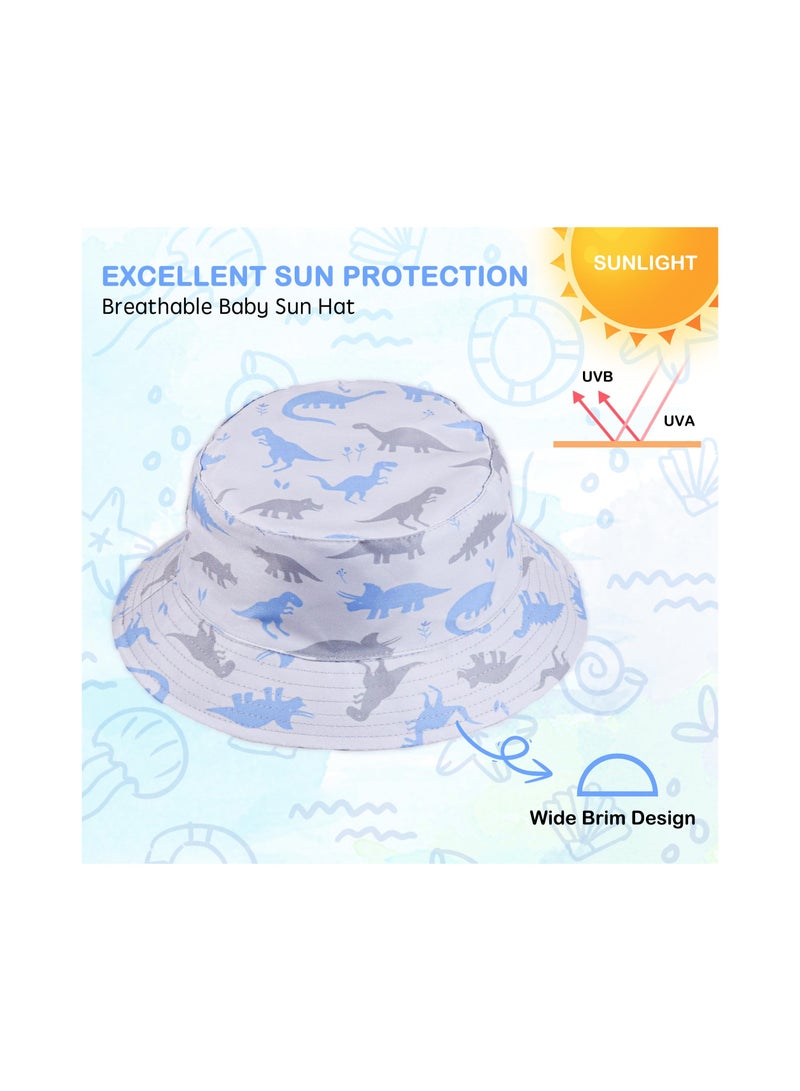 KASTWAVE Baby Boy Sun Hat, Summer Sun Protective Kids Beach Hats Wide Brim, UPF 50+ Outdoor Camping Hat for Boys Girls, Cute Dinosaur Adjustable Bucket Cap for Kids 4-6 Years - Image 3
