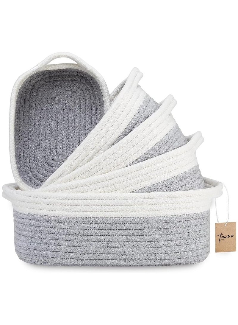 Taizz Ventures 5-Piece Rectangle Storage Basket Set – Cotton Rope Woven Baskets for Organizing Baby Toys, Montessori Storage, Bathroom, Dog Toy Basket, Nursery, Closet, Decorative Bins - Grey