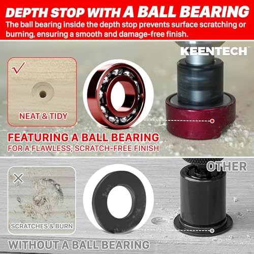 KEENTECH Carbide Tipped 82° Countersink Drill Bit with Depth Stop, 3/8" Dia x 1/8" Drill Diameter x 1/4" Shank, Adjustable Depth Stop with Ball Bearing for High Fine Finish on Softwood and Hardwood - Image 2