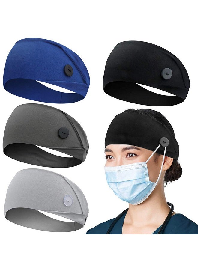 ABAMERICA Headbands With Button For Mask Wide Nurses Headbands Non Slip Elastic Ear Protection For Women Men Doctors Sweatband Headband (Button 4 Pack Color13)  - Image 1