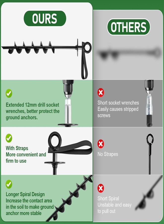 Ciyivak Ground Anchors Screw in - Heavy Duty Trampoline Anchors/Stakes for High Wind, 4 Pack Earth Anchor Kit with Straps and Wrenches for Swing Set, Trampolines, Shed, Mobile Home, Carport, Gazebo - Image 4