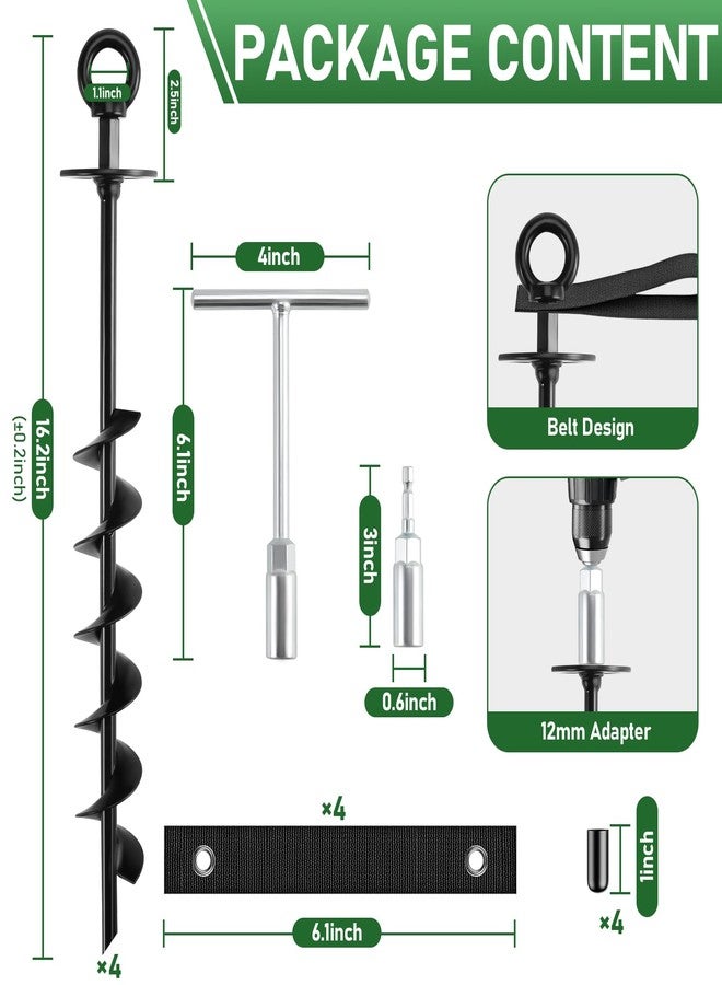 Ciyivak Ground Anchors Screw in - Heavy Duty Trampoline Anchors/Stakes for High Wind, 4 Pack Earth Anchor Kit with Straps and Wrenches for Swing Set, Trampolines, Shed, Mobile Home, Carport, Gazebo - Image 2