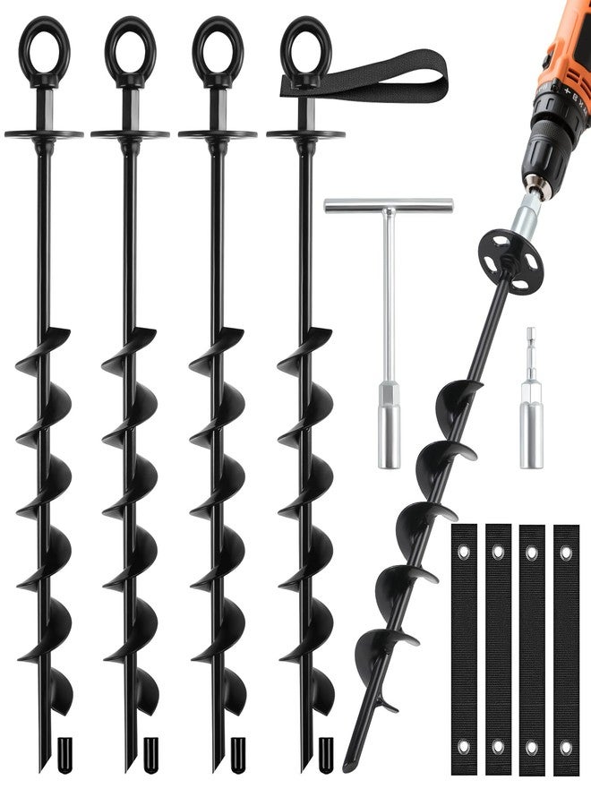 Ciyivak Ground Anchors Screw in - Heavy Duty Trampoline Anchors/Stakes for High Wind, 4 Pack Earth Anchor Kit with Straps and Wrenches for Swing Set, Trampolines, Shed, Mobile Home, Carport, Gazebo - Image 1