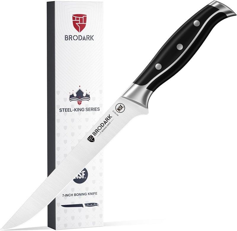 BRODARK 7" Boning Knife - Deboning for Meat Cutting With Full Tang Handle - High Carbon Stainless Steel Fillet - NSF Certified, Steel-King Series - Image 1