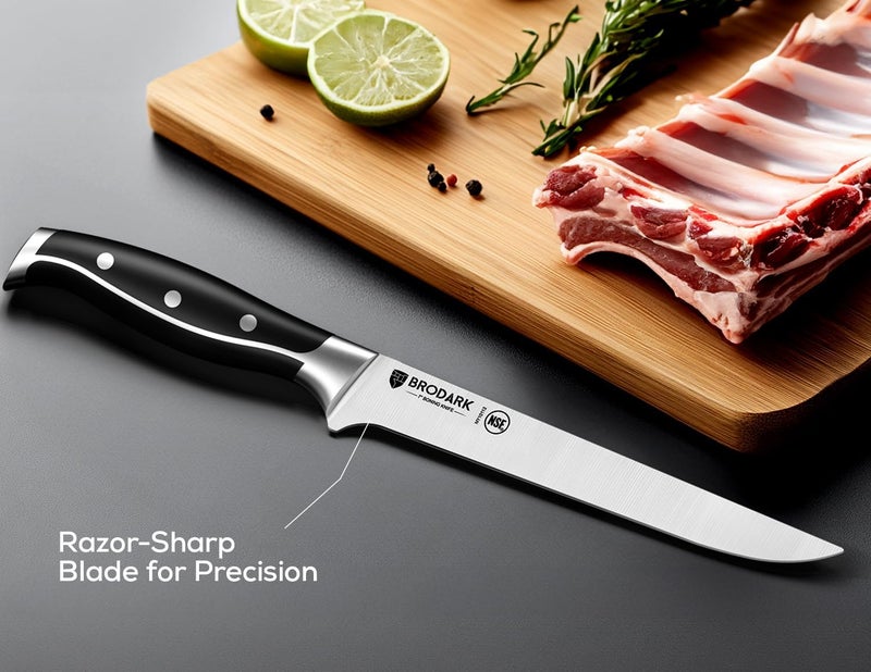 BRODARK 7" Boning Knife - Deboning for Meat Cutting With Full Tang Handle - High Carbon Stainless Steel Fillet - NSF Certified, Steel-King Series - Image 3