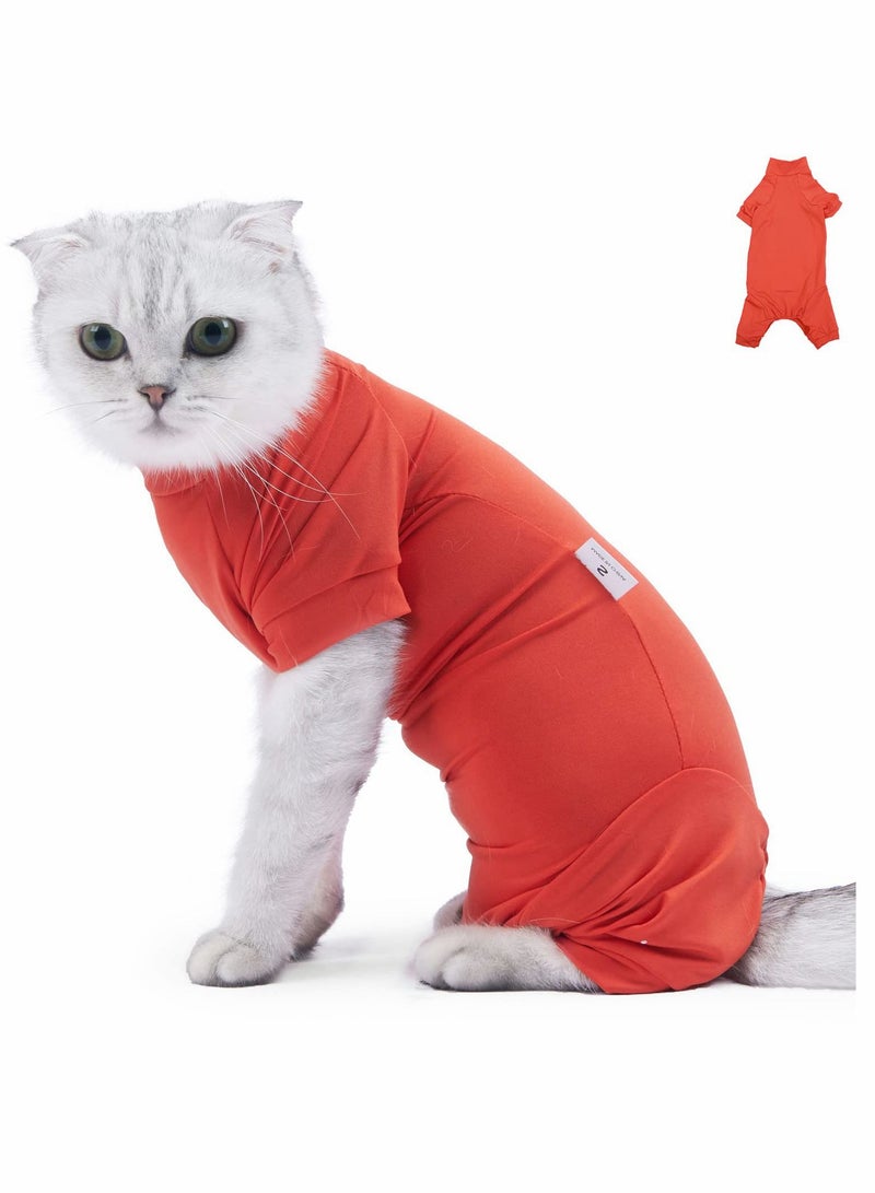 Y&D Cat Neuter Recovery Suit Surgery Suit with Spay Surgical Onesie for Abdominal Wounds After Alternative Small Pet Post Bandage Anti-Licking E-Collar Red S  - Image 1