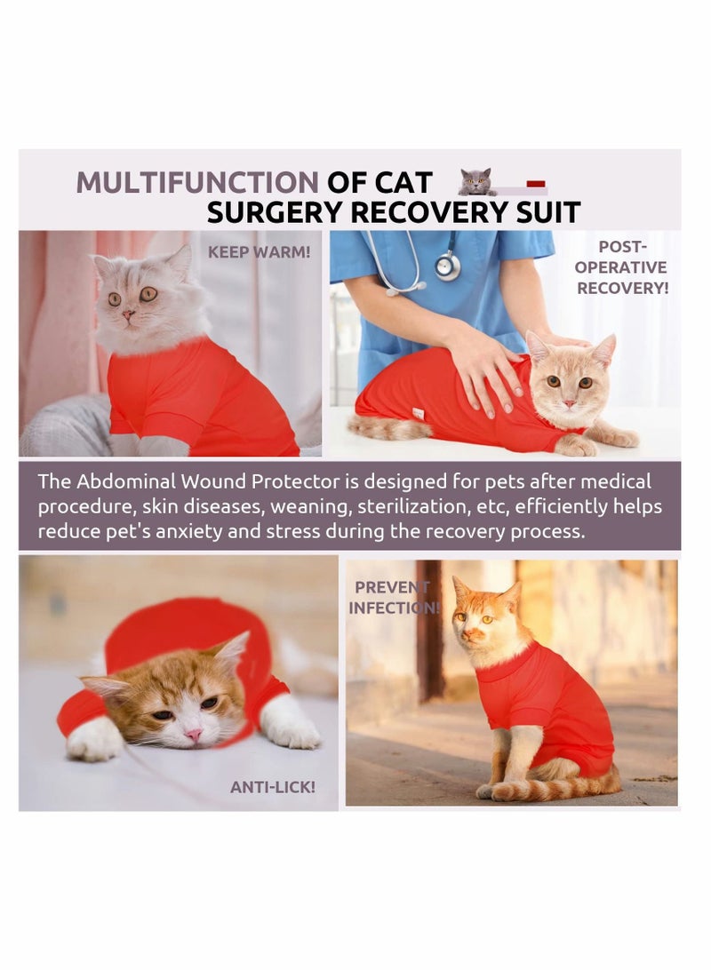 Y&D Cat Neuter Recovery Suit Surgery Suit with Spay Surgical Onesie for Abdominal Wounds After Alternative Small Pet Post Bandage Anti-Licking E-Collar Red S  - Image 4