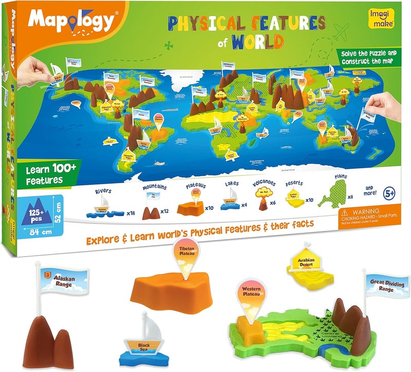 Mapology Physical Features | World Map for Kids | 3D Puzzles for Kids Ages 8-10 | Educational Toys for Kids 8-12 | Gifts for Boys & Girls 8-12 | Building Toys Gift For Birthday and Christmas - Image 1