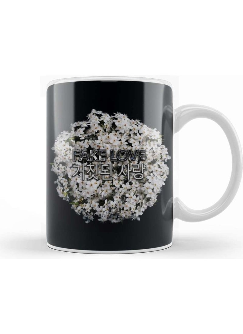 Baskı Dükkanı - Print Shop Kpop Fake Love White Floral Mug Porcelain - Image 1