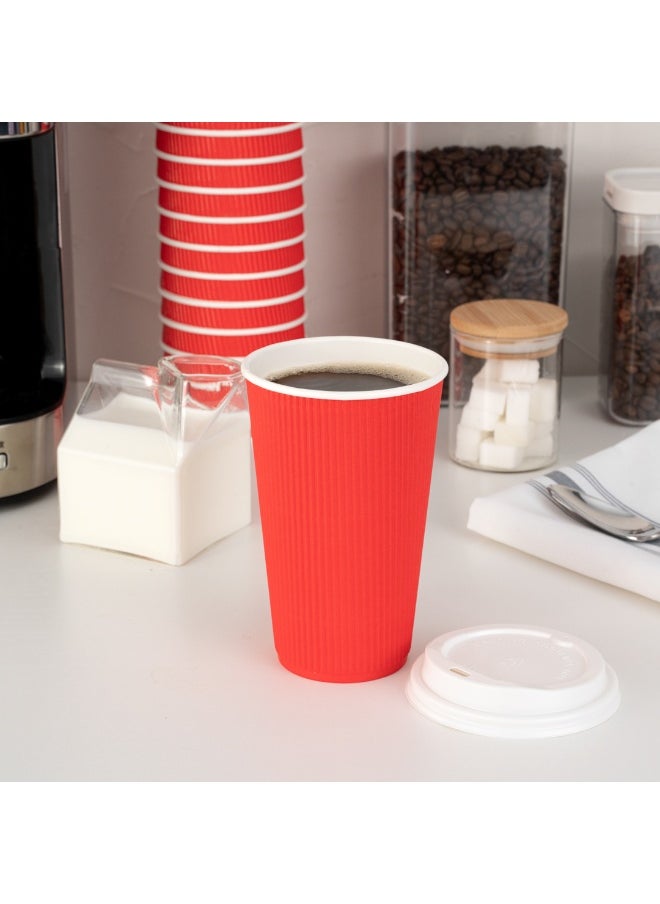 Restaurantware Restaurantware 16 Ounce Ripple Wall Disposable Coffee Cups, 500 Insulated Red Paper Tumblers with Rolled Rim Design, Lids Sold Separately for Hot Drinks like Tea, Hot Chocolate, and More  - Image 4