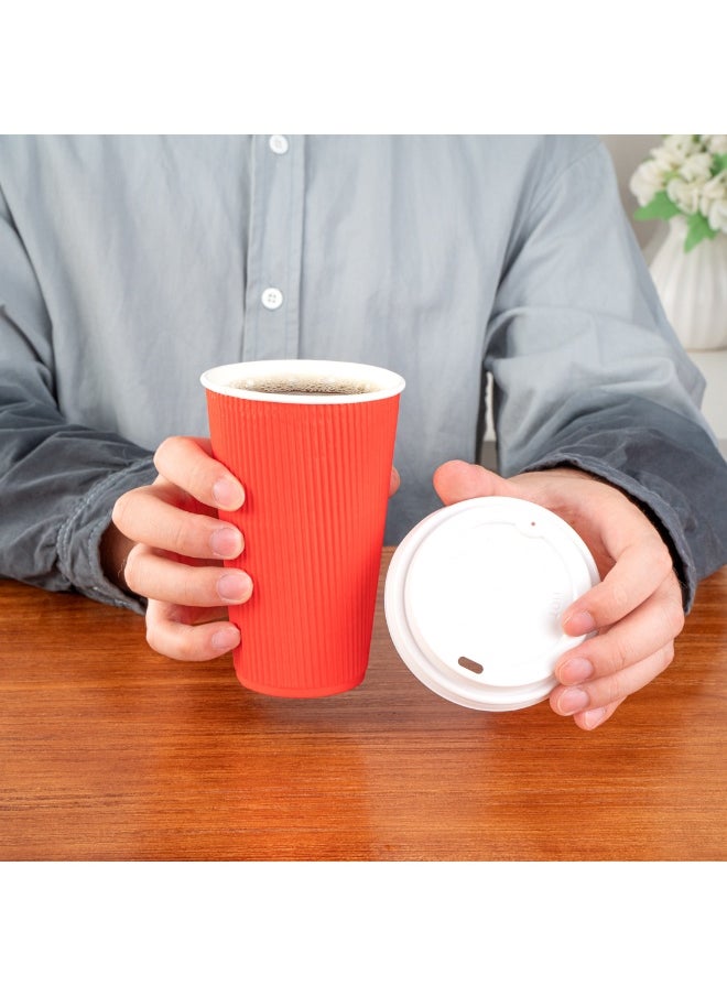 Restaurantware Restaurantware 16 Ounce Ripple Wall Disposable Coffee Cups, 500 Insulated Red Paper Tumblers with Rolled Rim Design, Lids Sold Separately for Hot Drinks like Tea, Hot Chocolate, and More  - Image 5
