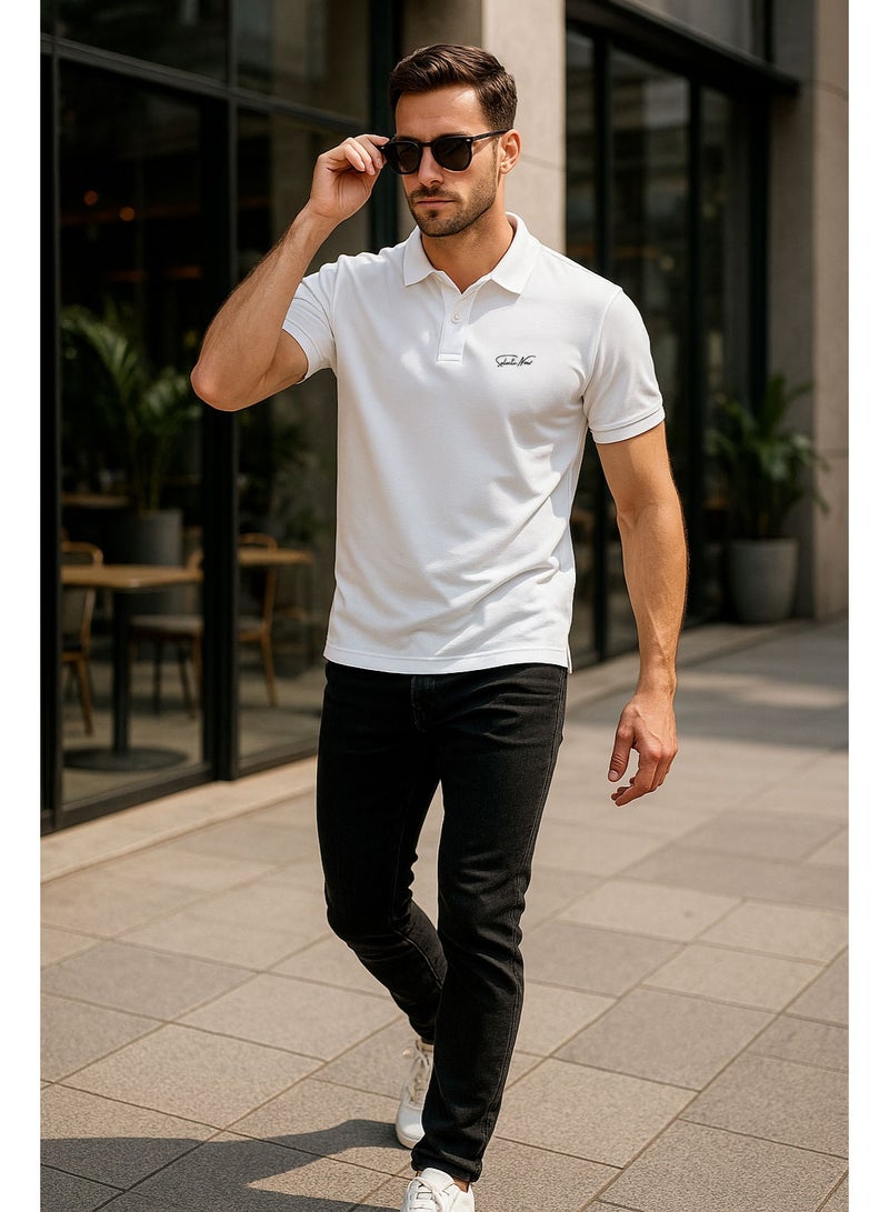Selecta Now Men’s Stretchable Cotton Polo Shirt – Short Sleeves, Breathable, White – Perfect for Office & Casual Outings  - Image 1