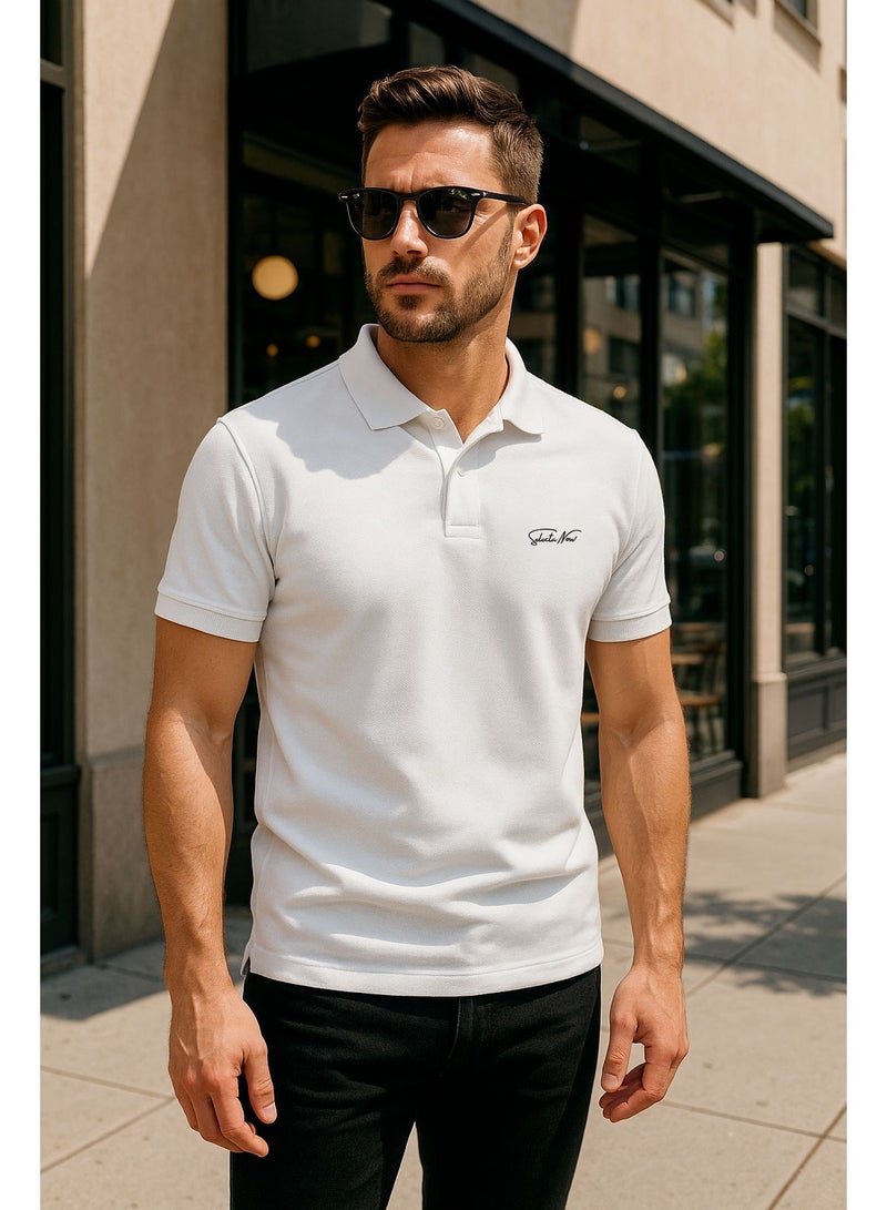 Selecta Now Men’s Stretchable Cotton Polo Shirt – Short Sleeves, Breathable, White – Perfect for Office & Casual Outings  - Image 2