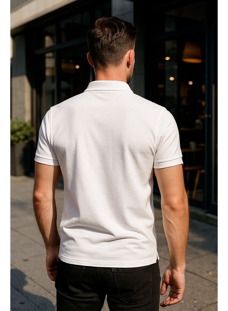 Selecta Now Men’s Stretchable Cotton Polo Shirt – Short Sleeves, Breathable, White – Perfect for Office & Casual Outings  - Image 3