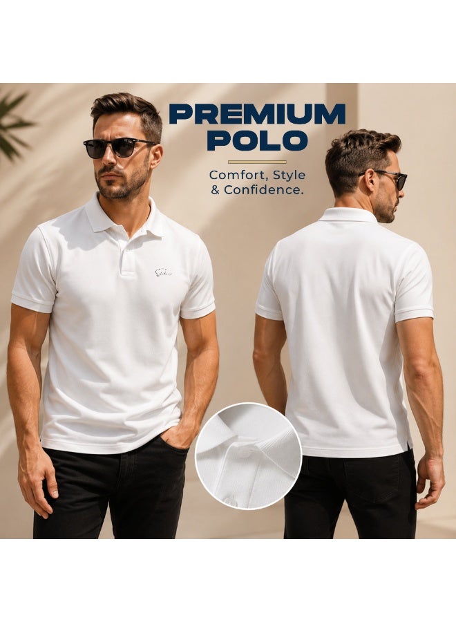 Selecta Now Men’s Stretchable Cotton Polo Shirt – Short Sleeves, Breathable, White – Perfect for Office & Casual Outings - Image 2