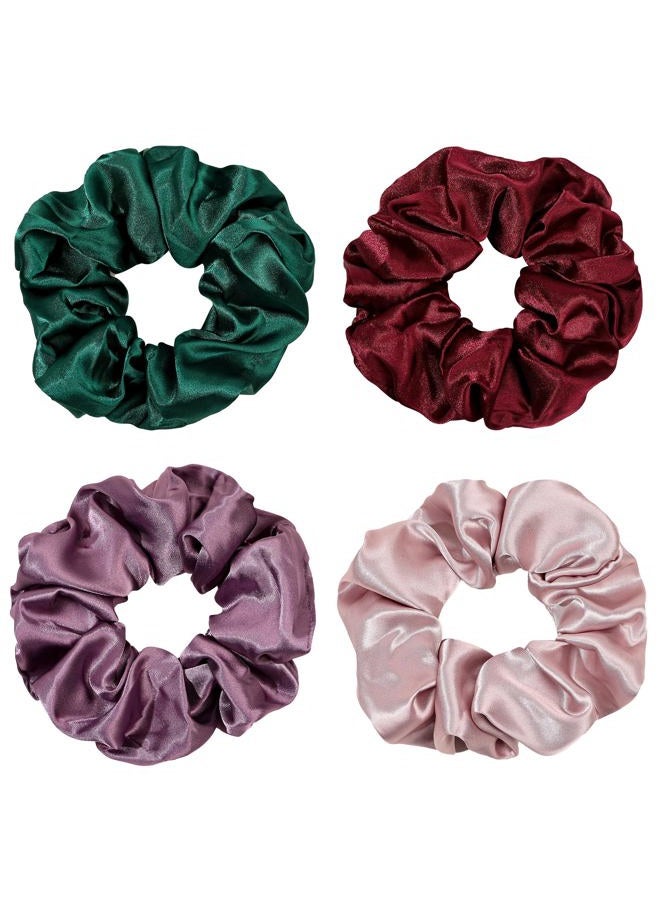 Ivyu Silk Scrunchies for Girls and Women - Cute Hairties for Thick, Curl, or Fine Hair, No Crease Soft Hair Accessories, Ponytail Holders (Burgundy, Purple, Pink, Green) - Image 1