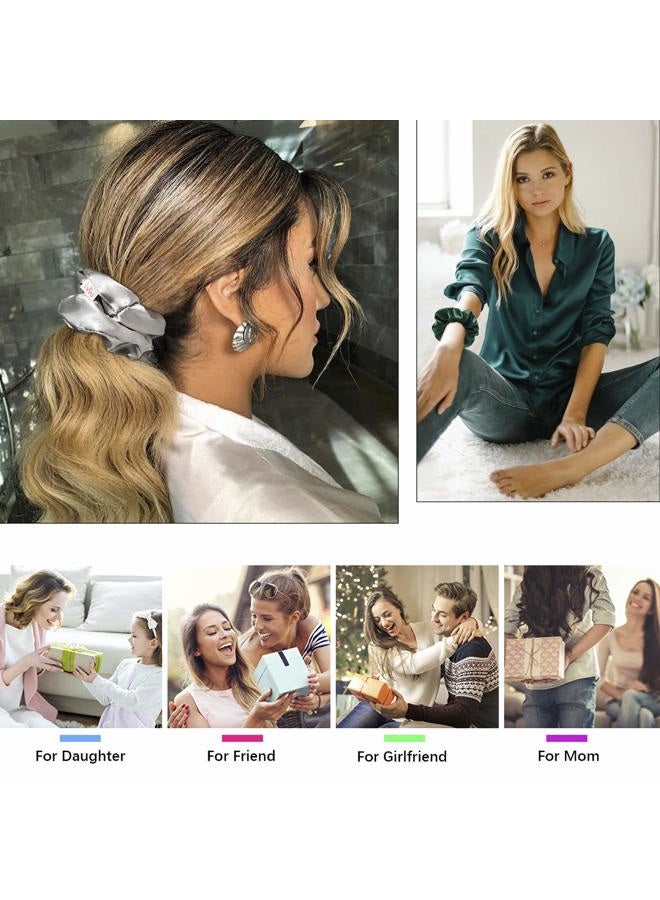 Ivyu Silk Scrunchies for Girls and Women - Cute Hairties for Thick, Curl, or Fine Hair, No Crease Soft Hair Accessories, Ponytail Holders (Burgundy, Purple, Pink, Green) - Image 3