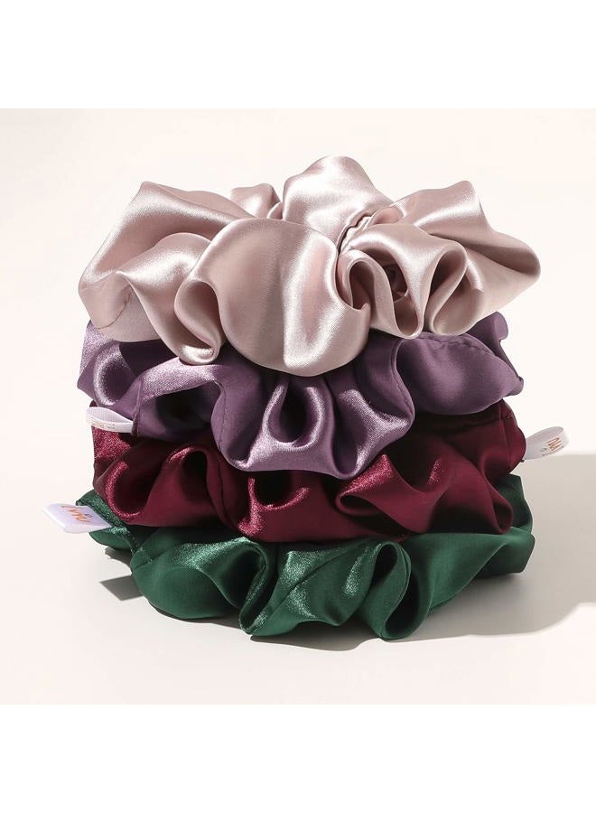 Ivyu Silk Scrunchies for Girls and Women - Cute Hairties for Thick, Curl, or Fine Hair, No Crease Soft Hair Accessories, Ponytail Holders (Burgundy, Purple, Pink, Green) - Image 4