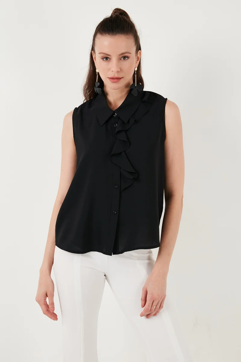 Lela Collar Flounced Regular Fit Sleeveless Shirt Women's Shirt 611GO0110