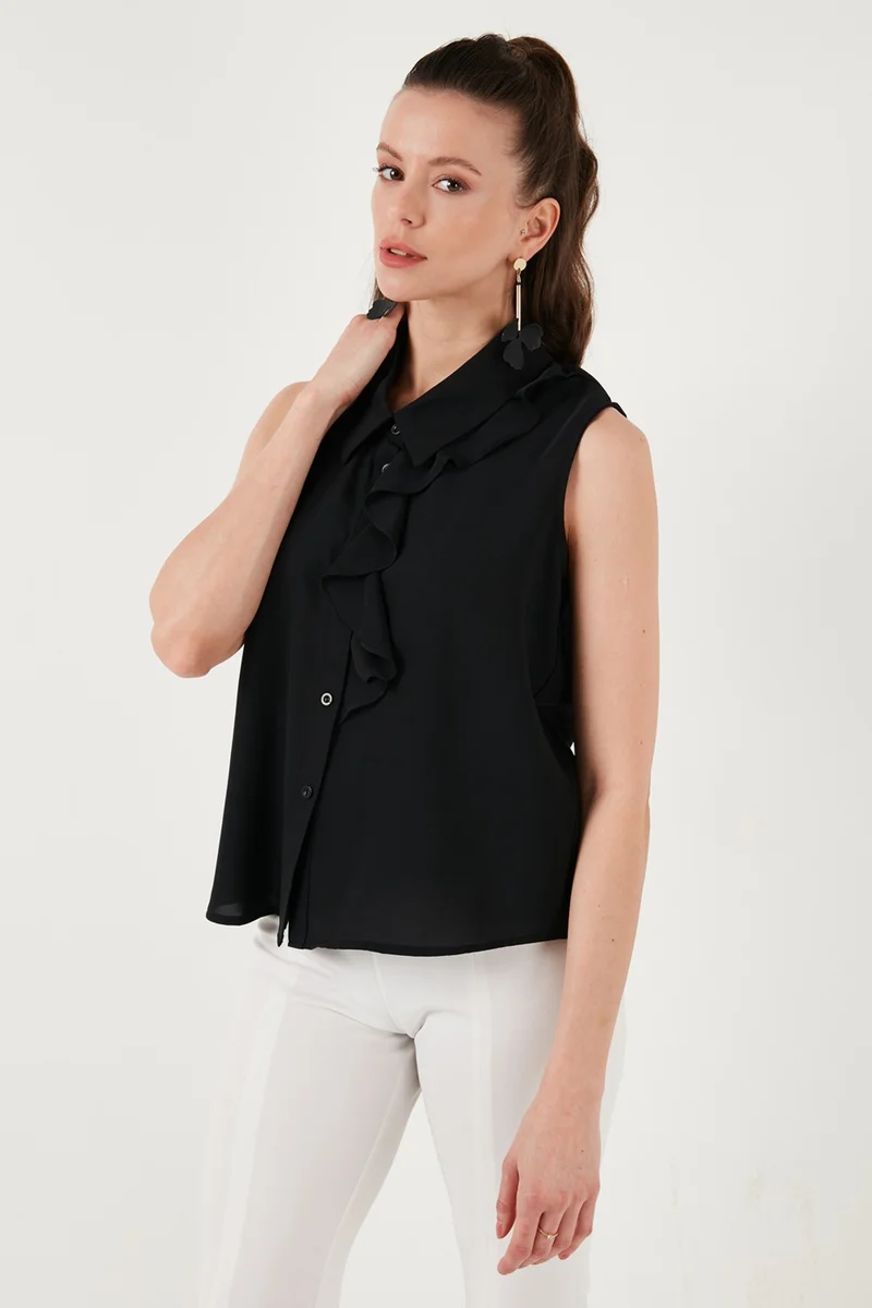 Lela Collar Flounced Regular Fit Sleeveless Shirt Women's Shirt 611GO0110