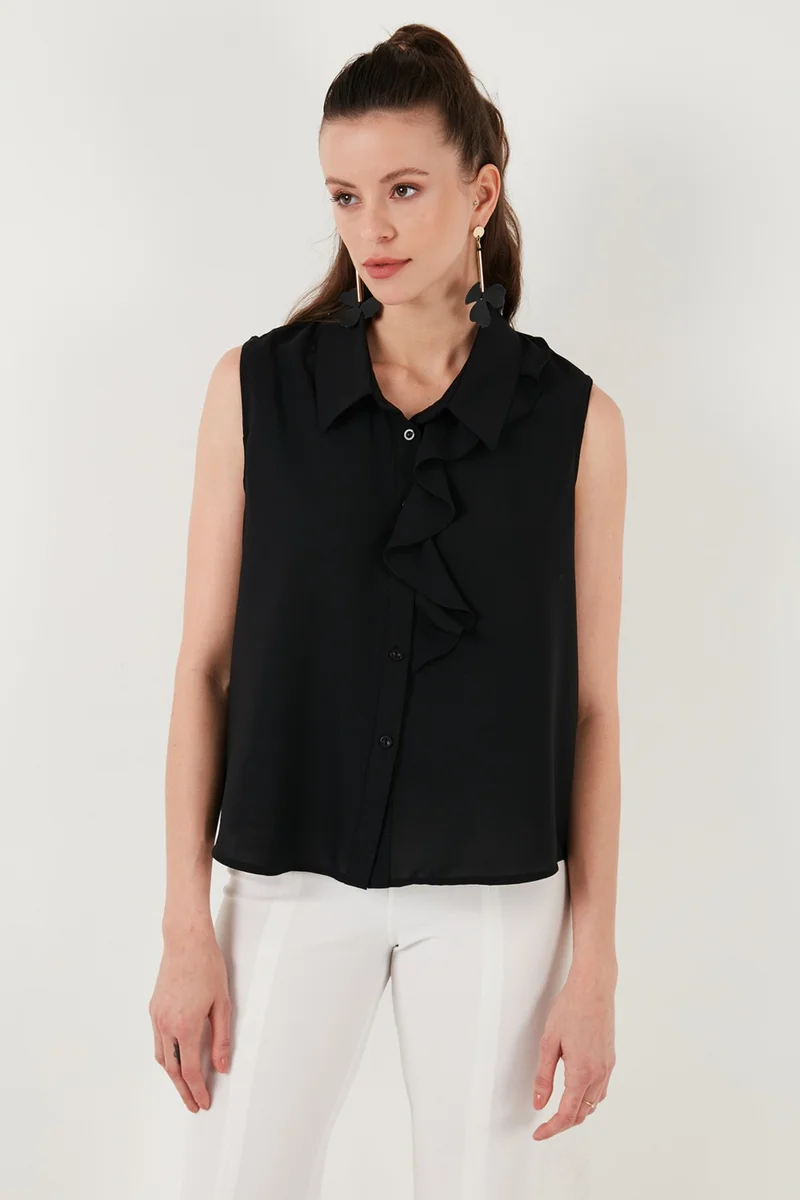 Lela Collar Flounced Regular Fit Sleeveless Shirt Women's Shirt 611GO0110