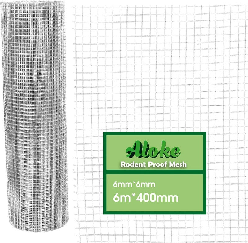 Atoke 6mx400mm Rodent Proofing Wire Mesh,Galvanised Welded Metal Rat Proof Mesh Sheet,Versatile Wire Mesh Roll for Vents,Air Brick, Windows, Door, Garden and DIY Project - Image 1