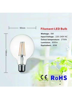 ESNCO E27 LED Bulbs Globe Vintage Filament Led Light Bulbs 8W 850LM(Equal. 75W) G95 No Flicker Edison Screw LED Bulbs, 2700K,Non-dimmable, 2 Packs(G95-E27)  - Image 2