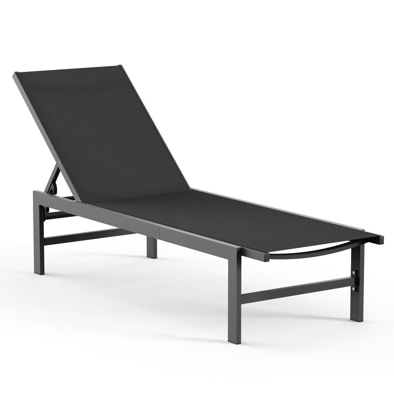 Vexwalx Outdoor Lounge Chair for Pool, Aluminum Chaise Lounge Chairs with 5-Position Recliner, Patio Lounge Chair for Backyard, Poolside, Deck, Lawn (Black) - Image 1