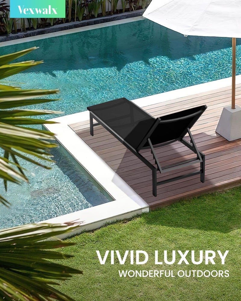 Vexwalx Outdoor Lounge Chair for Pool, Aluminum Chaise Lounge Chairs with 5-Position Recliner, Patio Lounge Chair for Backyard, Poolside, Deck, Lawn (Black) - Image 2