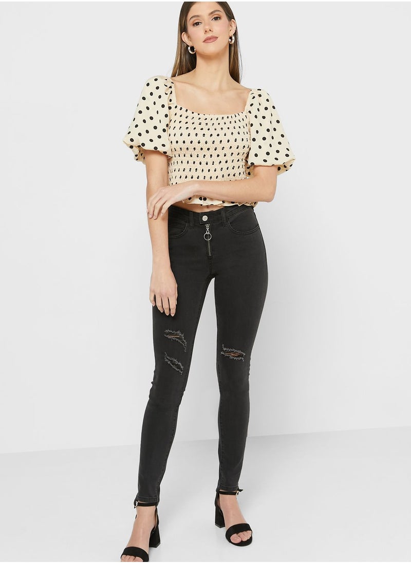 BRAVE SOUL - Puff Sleeve Top In Polka Dot - Image 1