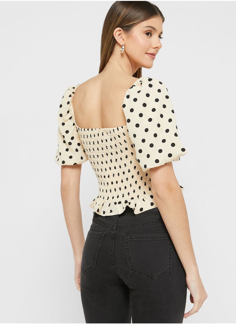 BRAVE SOUL - Puff Sleeve Top In Polka Dot - Image 1