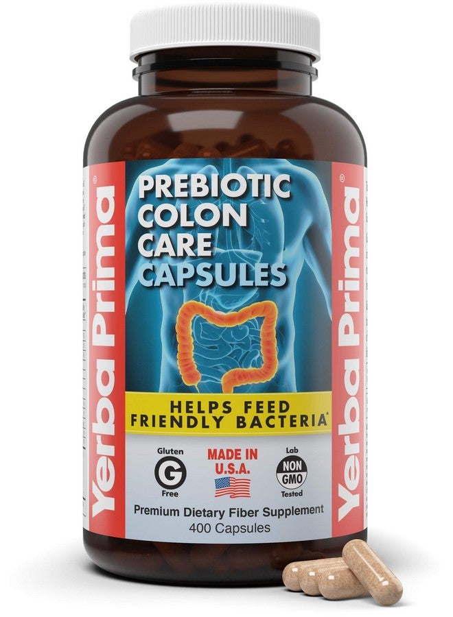 Yerba Prima Prebiotic Colon Care Capsules, 400 Caps - Five Forms of Fiber Plus FOS Pre-biotics - Dietary Health Supplement - Healthy Soluble & Insoluble Fibers for Regularity & Digestive Support - Image 1