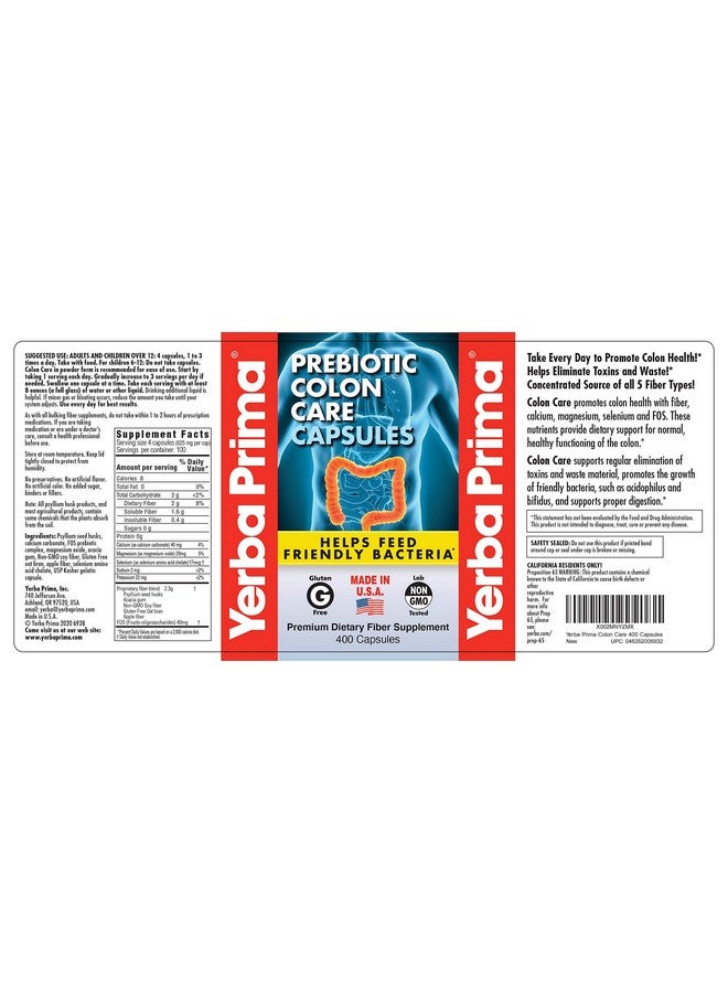 Yerba Prima Prebiotic Colon Care Capsules, 400 Caps - Five Forms of Fiber Plus FOS Pre-biotics - Dietary Health Supplement - Healthy Soluble & Insoluble Fibers for Regularity & Digestive Support - Image 5