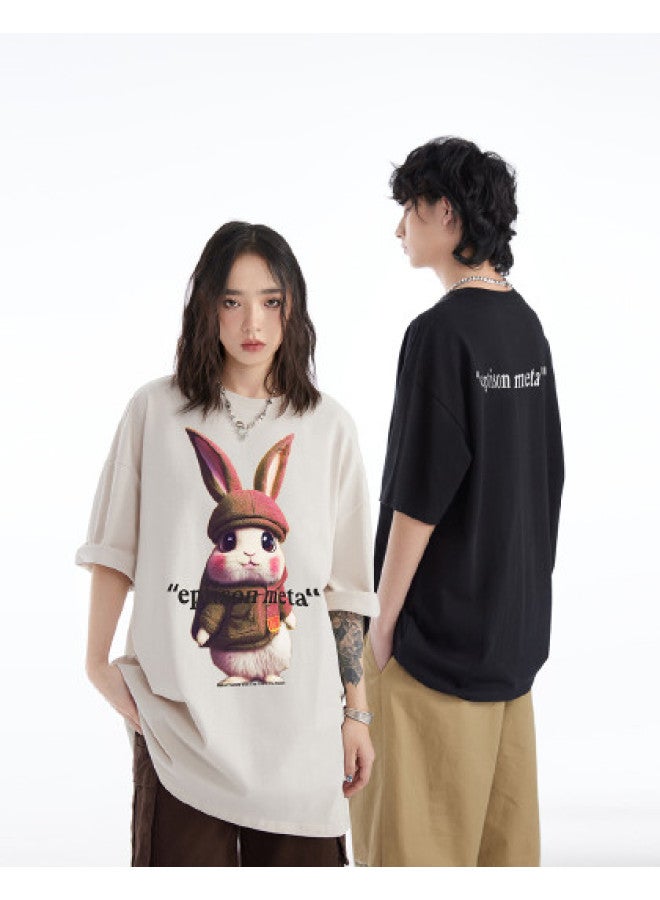 EPTISON Slimming Versatile Top - Summer Polo Shirt With Adorable Bunny Print, Short Sleeve T-shirt For Women - Image 1